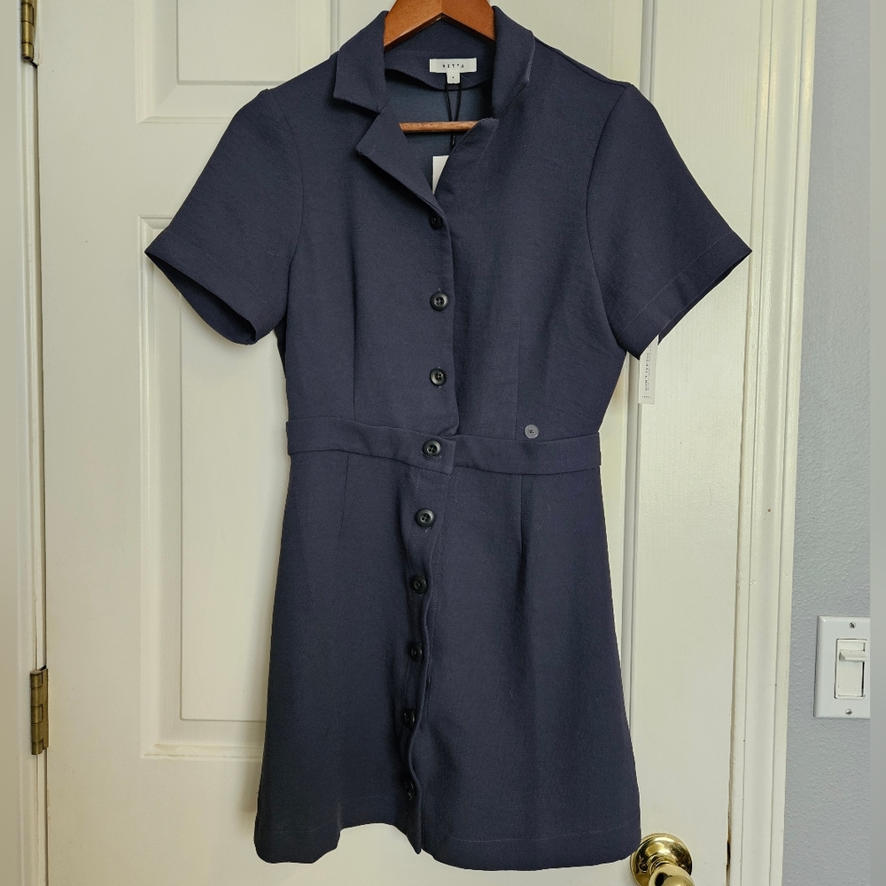 Vetta Notch Collar Dress French Navy NWT